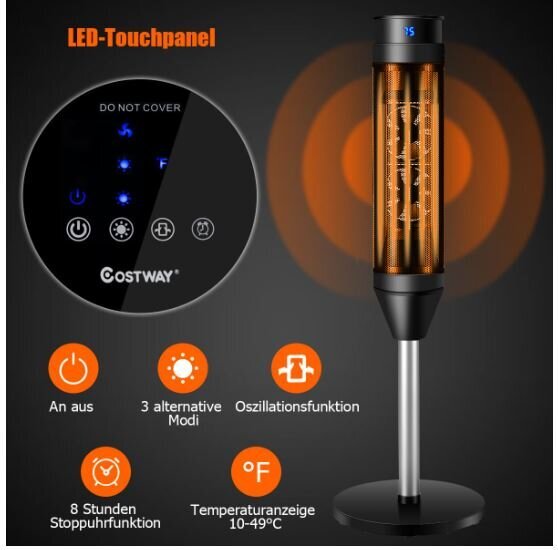 Ventilators Elektriskais oscilējošais keramikas torņa sildītājs, 1200 W, 2000 W, Costway цена и информация | Sildītāji | 220.lv