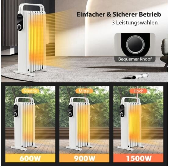 Eļļas radiators, elektriskais sildītājs ar 3 siltuma režīmiem, 1500w, Costway cena un informācija | Sildītāji | 220.lv