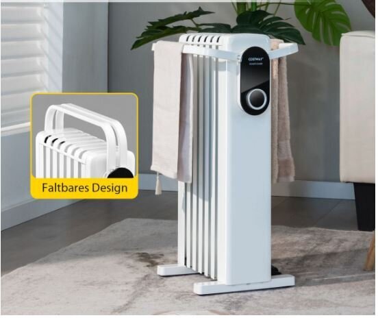 Eļļas radiators, elektriskais sildītājs ar 3 siltuma režīmiem, 1500w, Costway cena un informācija | Sildītāji | 220.lv