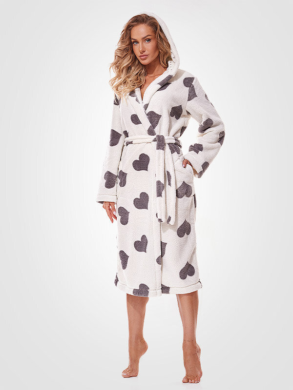 Halāts ar kapuci L&L 2311, balts cena un informācija | Sieviešu halāti | 220.lv