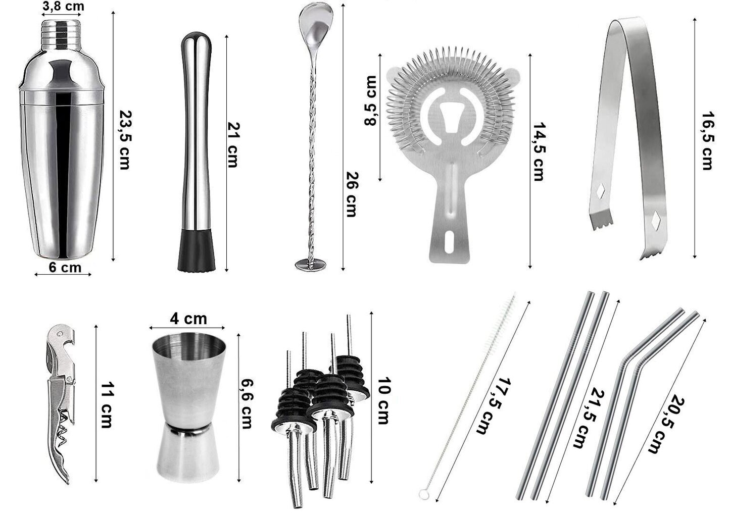 Bārmeņa kokteiļu komplekts 17 gab. cena un informācija | Virtuves piederumi | 220.lv