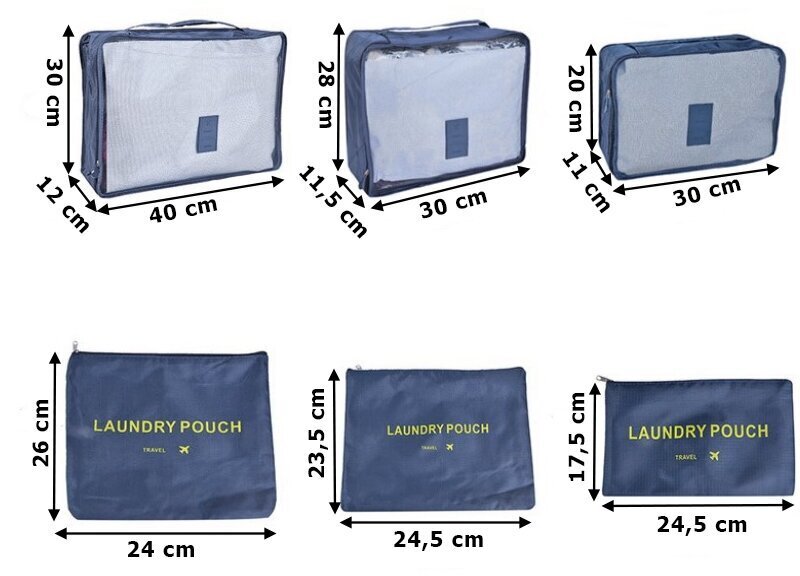 6 ceļojumu organizatoru komplekts, tumši zils cena un informācija | Veļas grozi un mantu uzglabāšanas kastes | 220.lv