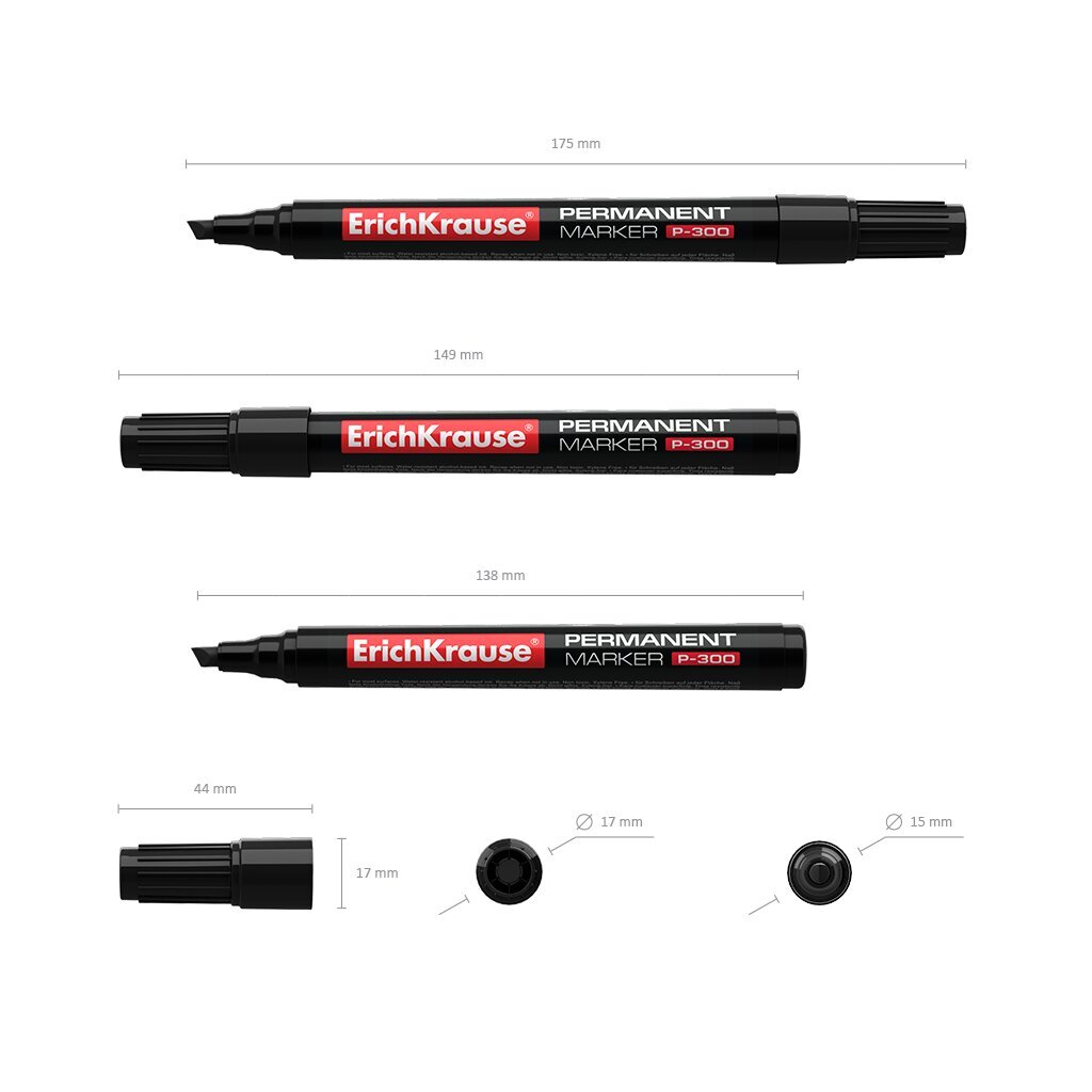 Pastāvīgais marķieris P-300, ErichKrause, 0,5-4,6mm, sakrustota galva, melns gals. cena un informācija | Kancelejas preces | 220.lv