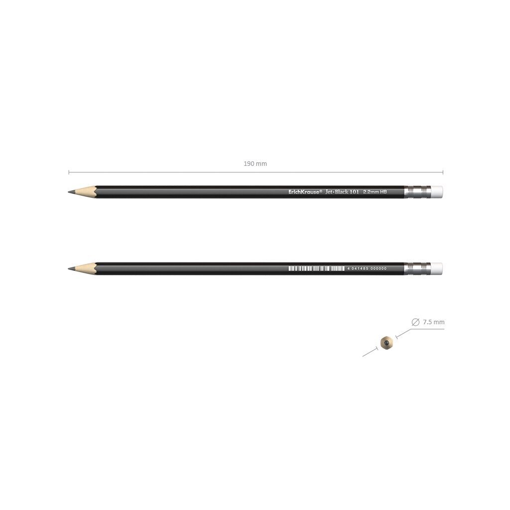 Grafīta zīmulis ar dzēšgumiju Jet Black 101 ErichKrause, HB цена и информация | Kancelejas preces | 220.lv