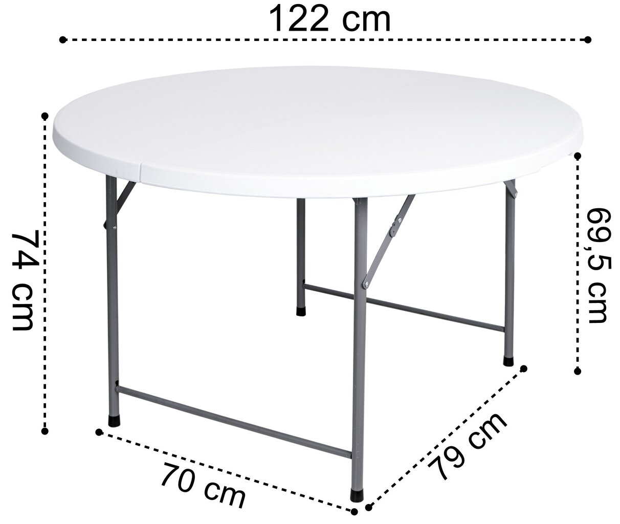 Balts, saliekamais pusdienu galds 120 cm цена и информация | Dārza galdi | 220.lv