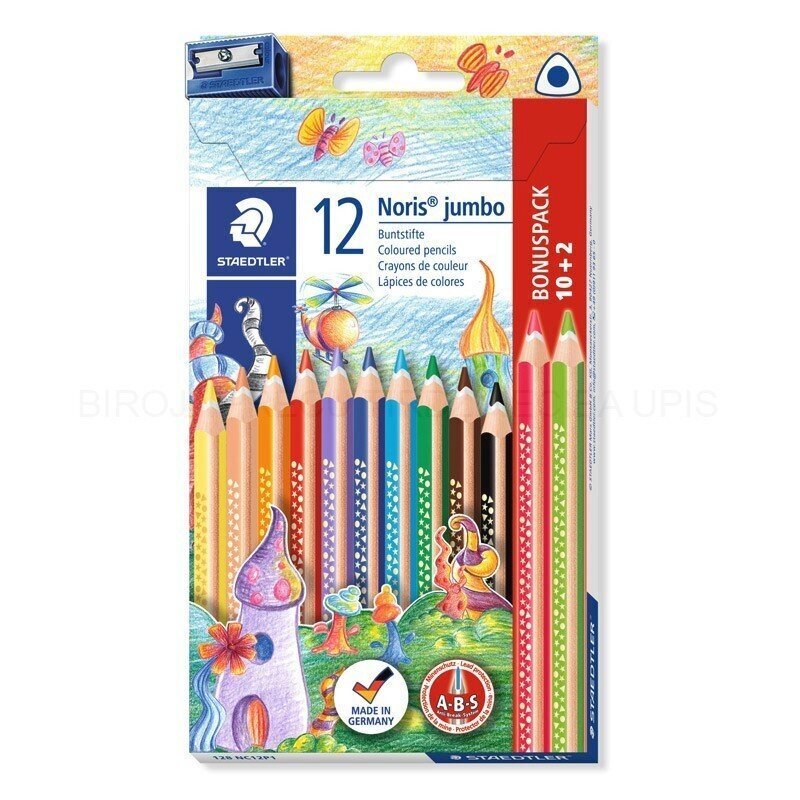 Krāsainie zīmuļi Staedtler Noris Jumbo, 12 kr. ar asināmo цена и информация | Rakstāmpiederumi | 220.lv