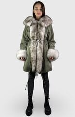 Parka sievietēm ar dabīgu arktiskās lapsas kažokādu, zaļa/bēša cena un informācija | Sieviešu virsjakas | 220.lv