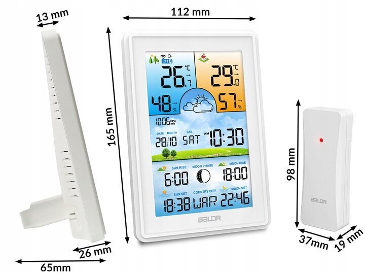 Laika stacijas ar ekrānu, balts cena un informācija | Meteostacijas, āra termometri | 220.lv