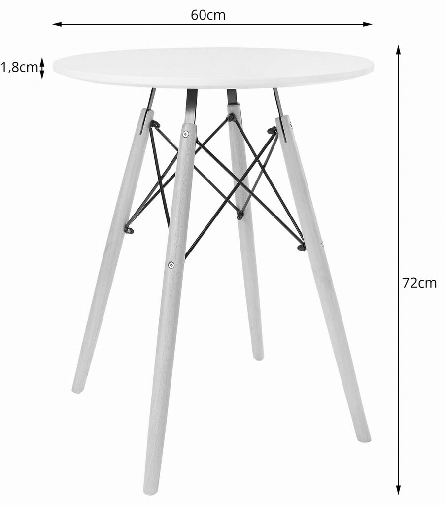 Apaļais galds 60 cm, balts cena un informācija | Virtuves galdi, ēdamgaldi | 220.lv