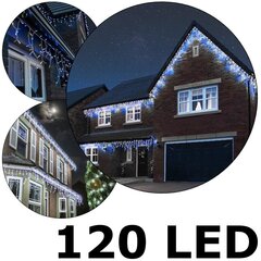 120 LED vītnes lāstekas C636, aukstas baltas un zilas krāsas (zibspuldze), 6 m cena un informācija | Ziemassvētku lampiņas, LED virtenes | 220.lv