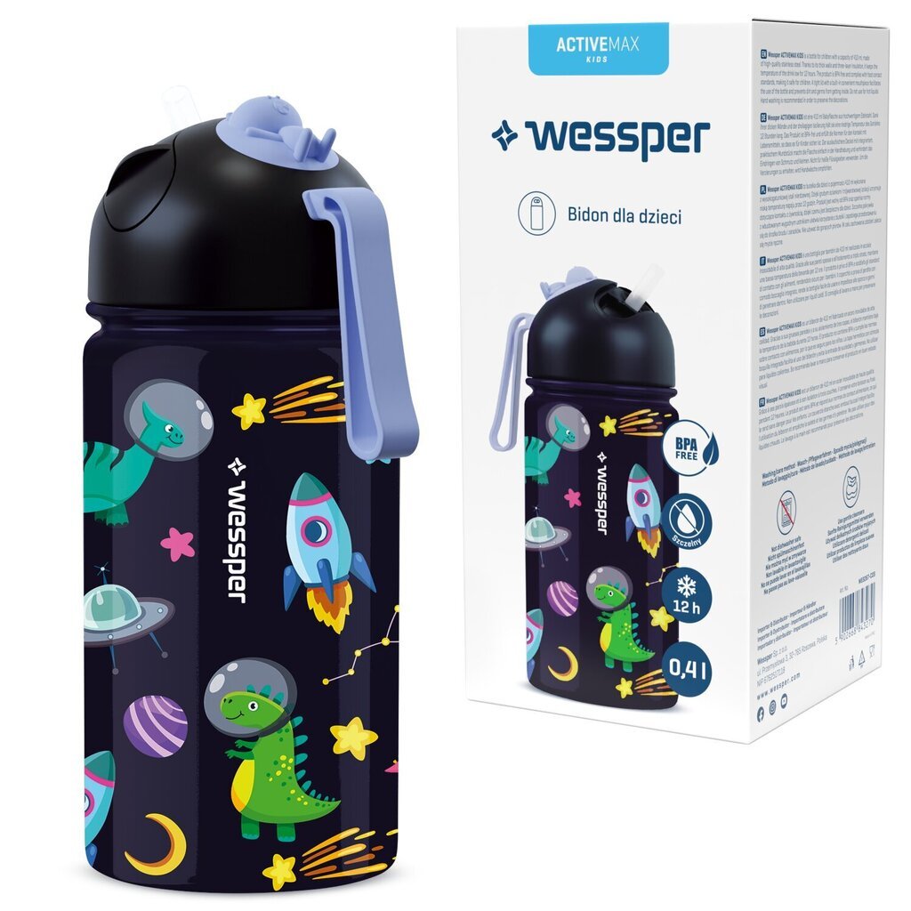 Bērnu pudele Wessper ActiveMax Kids, 410 ml cena un informācija | Ūdens pudeles | 220.lv