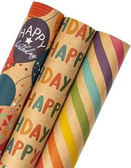 Dāvanu papīrs Happy Birthday 3 gab. cena un informācija | Dāvanu saiņošanas materiāli | 220.lv