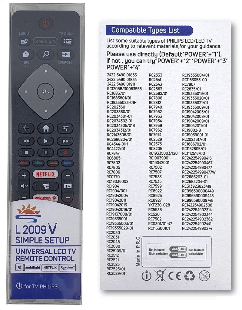 L2009V Universāla tālvadības pults Philips Smart TV cena un informācija | Televizoru un Smart TV aksesuāri | 220.lv