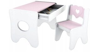 Bērnu galds ar krēslu, baltā/rozā цена и информация | Детские столы и стулья | 220.lv