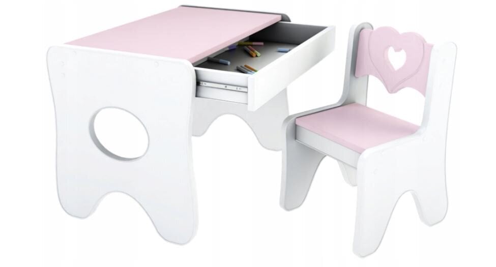 Bērnu galds ar krēslu, baltā/rozā цена и информация | Bērnu krēsliņi un bērnu galdiņi | 220.lv