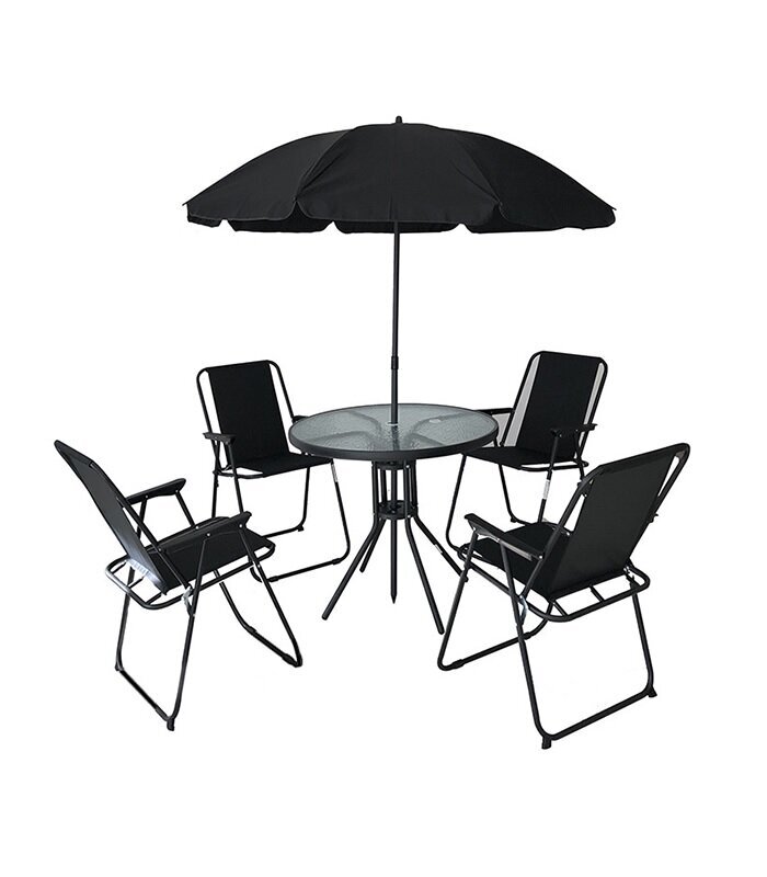 6-daļīgs āra mēbeļu komplekts ar lietussargu Milano, melns cena un informācija | Dārza mēbeļu komplekti | 220.lv