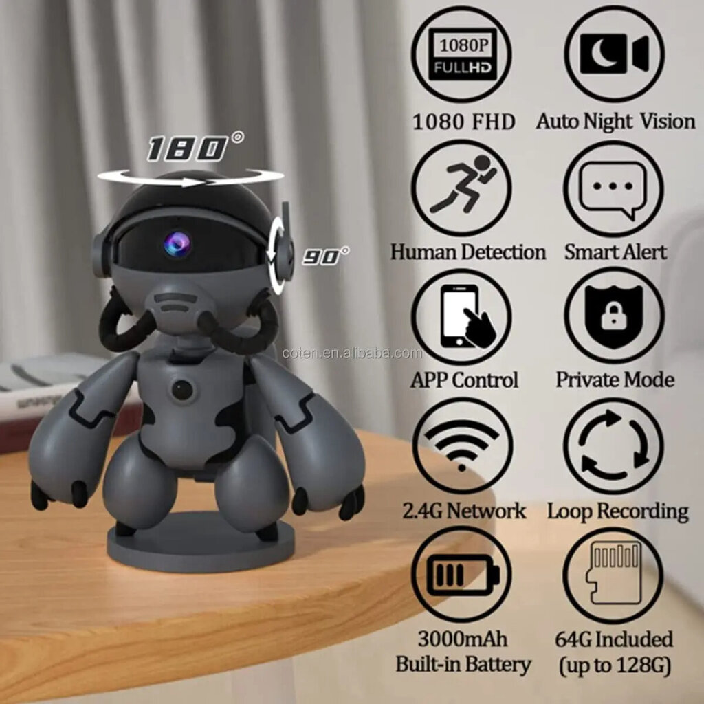 Wifi robota novērošanas kamera FHD 1080p LIVMAN CT102 cena un informācija | Novērošanas kameras | 220.lv