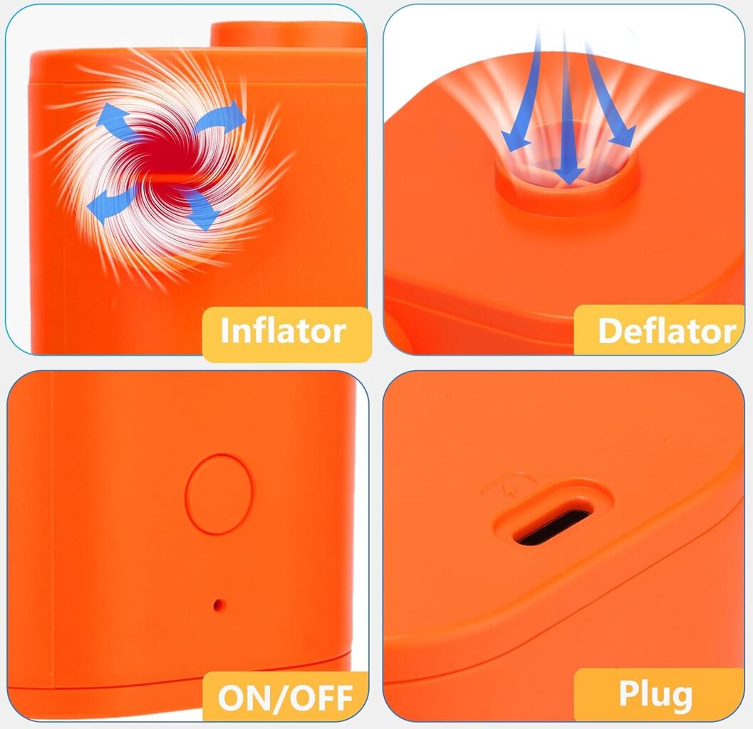 Elektriskais gaisa sūknis piepūšamajām laivām Artline, 5 sprauslas, oranžs cena un informācija | Piepūšamie matrači un mēbeles | 220.lv