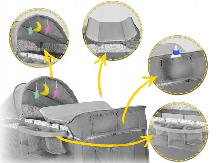 Ceļojumu gultiņa 125x65x78cm, pelēka цена и информация | Zīdaiņu gultas | 220.lv