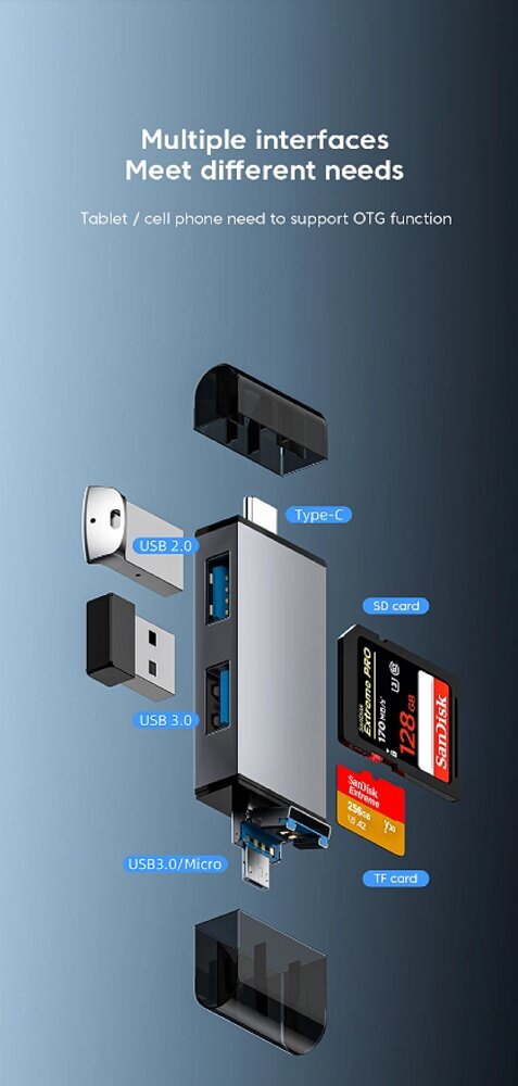 Atmiņas karšu lasītāja adapteris, 7 in 1. цена и информация | Adapteri un USB centrmezgli | 220.lv