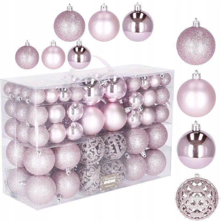 Ziemassvētku rotājumu komplekts, 100 gab. rozā cena un informācija | Ziemassvētku dekorācijas | 220.lv
