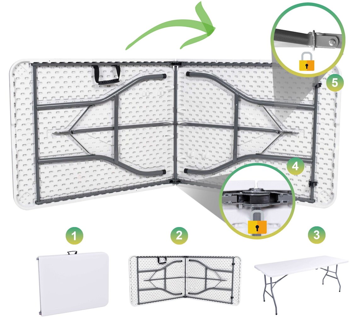 Saliekamais galds 180 cm balts cena un informācija | Dārza galdi | 220.lv