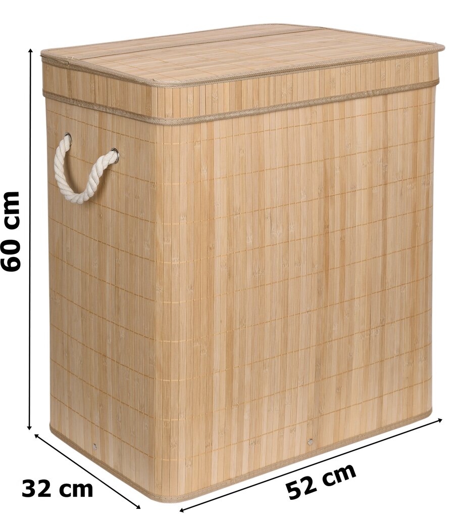 Bambusa veļas grozs Soren 2 nodalījumi, dabīgs cena un informācija | Vannas istabas aksesuāri | 220.lv