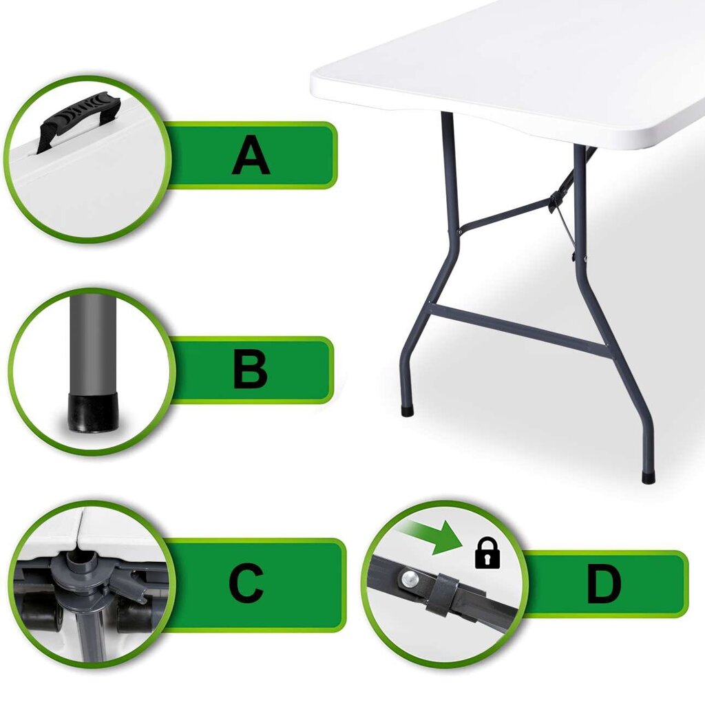 Saliekamais galds 180 cm balts cena un informācija | Dārza galdi | 220.lv