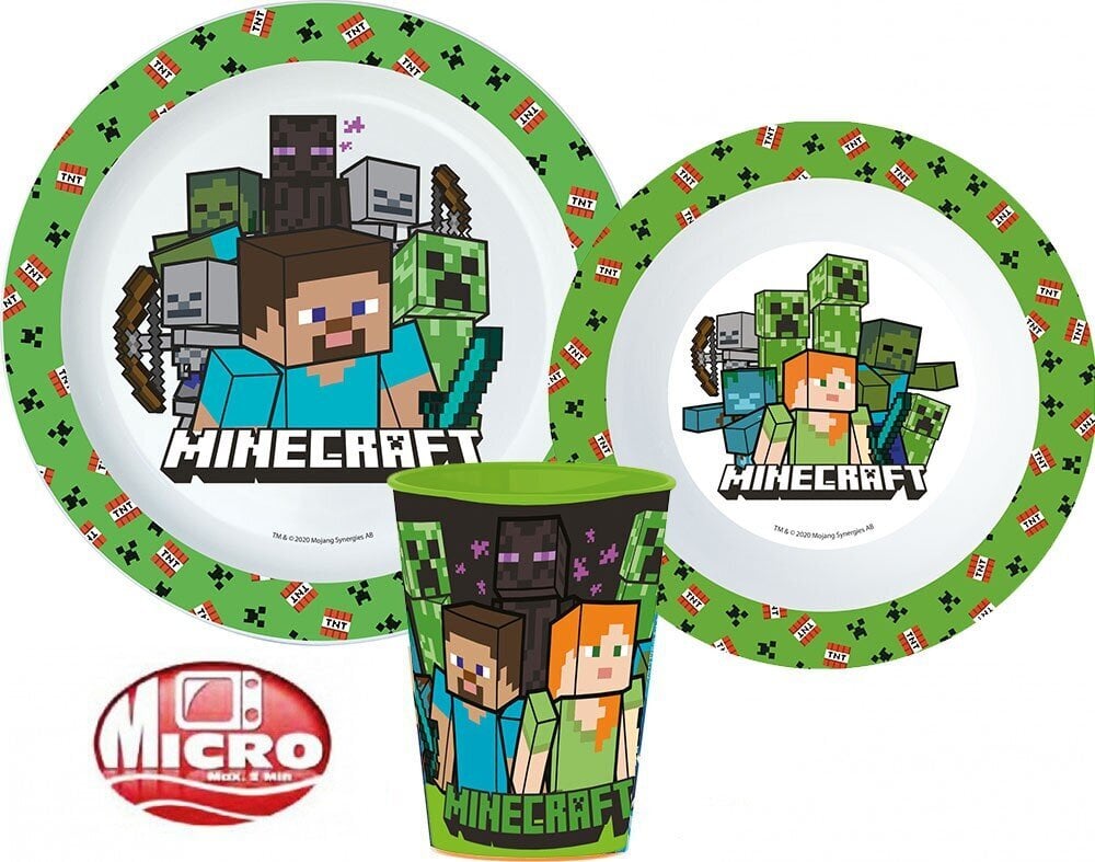 Bērnu trauku komplekts Minecraft, 3 daļas cena un informācija | Bērnu trauki, piena uzglabāšanas trauciņi un piederumi | 220.lv