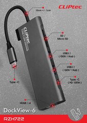 Cliptec DockView-6 RZH722 cena un informācija | Adapteri un USB centrmezgli | 220.lv