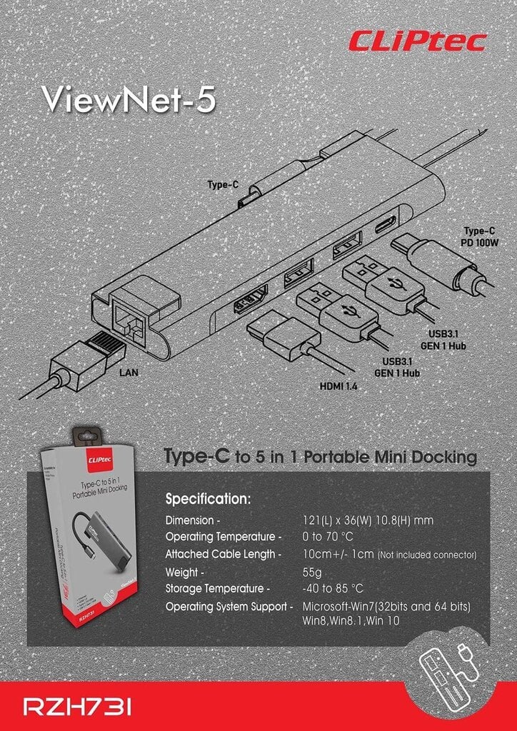 Cliptec DockView-6 RZH731 цена и информация | Adapteri un USB centrmezgli | 220.lv