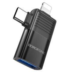 Переходник Borofone BV18 ​​— Lightning + Type C на USB — черный цена и информация | Адаптеры и USB разветвители | 220.lv