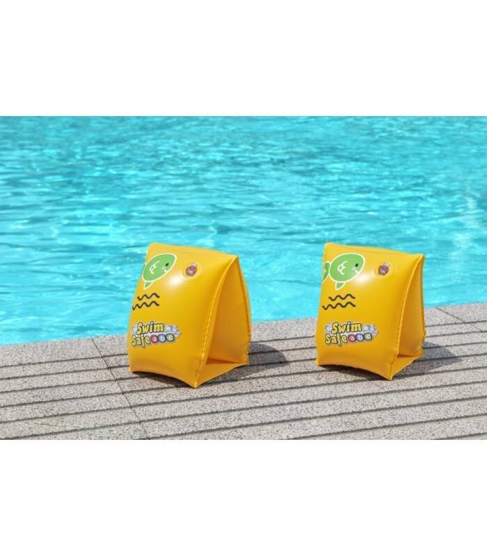 Piepūšamās peldēšanas piedurknes Bestway Swim Safe, 25x15 cm, dzeltenas cena un informācija | Piepūšamās rotaļlietas un pludmales preces | 220.lv
