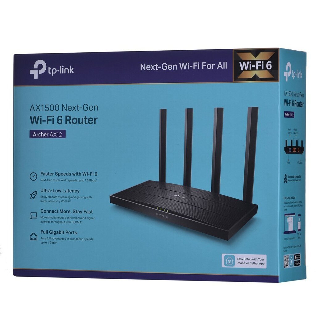 TP-Link рутер Archer AX12 WiFi 6 цена | 220.lv