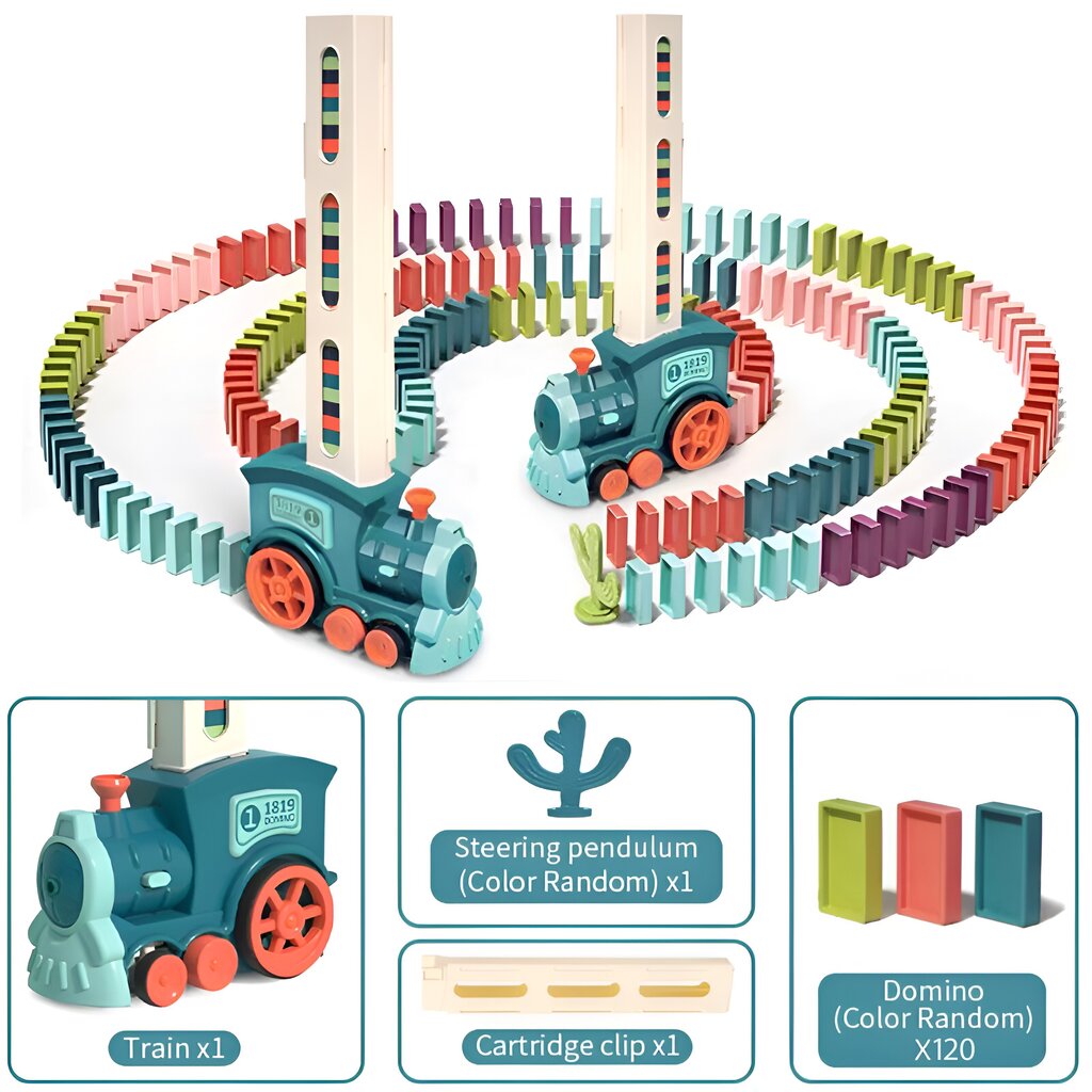 Automātisks domino novietošanas vilciena rotaļlietu komplekts LIVMAN X007-1 cena un informācija | Attīstošās rotaļlietas | 220.lv