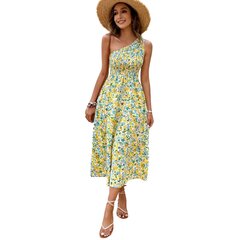 Платье на одно плечо с цветочным принтом женское FCSONU, желтое пестрое цена и информация | Платья | 220.lv