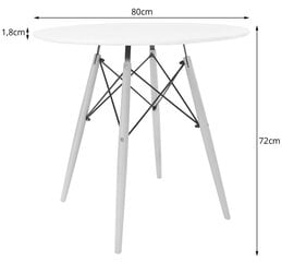 Apaļais galds 80 cm, balts cena un informācija | Virtuves galdi, ēdamgaldi | 220.lv