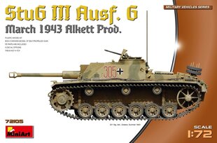 Līmējošais modelis MiniArt 72105 StuG III Ausf. G March 1943 Prod. 1/72 цена и информация | Склеиваемые модели | 220.lv