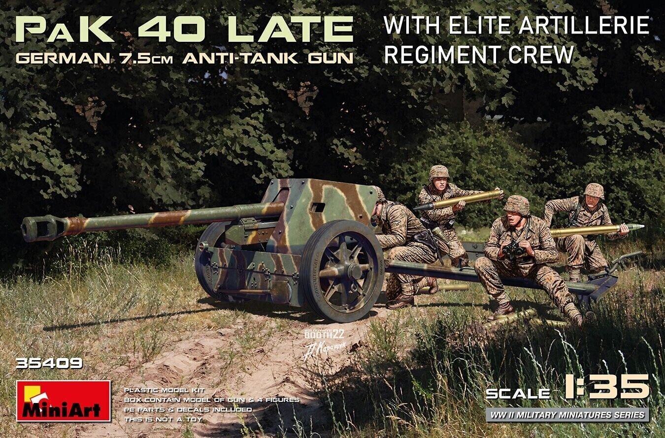 Līmējošais modelis MiniArt 35409 German 7.5cm Anti-Tank gun PaK 40 Late with Elite Crew 1/35 cena un informācija | Līmējamie modeļi | 220.lv