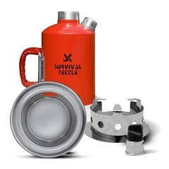 Red Survival Kettle 1.2 L Camping Kettle Carry Bag Leather Handle цена и информация | Электрочайники | 220.lv