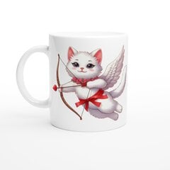 Krūze - Balts kaķis ar spārniem un sarkanu jostu cena un informācija | Oriģinālas krūzes | 220.lv