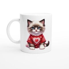 Krūze - pūkains kaķis T-kreklā ar sirsniņu cena un informācija | Oriģinālas krūzes | 220.lv