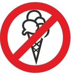 Uzlīmējama zīme Aizliegts ienest/Lietot saldējumu, 90x90mm cena un informācija | Kancelejas preces | 220.lv