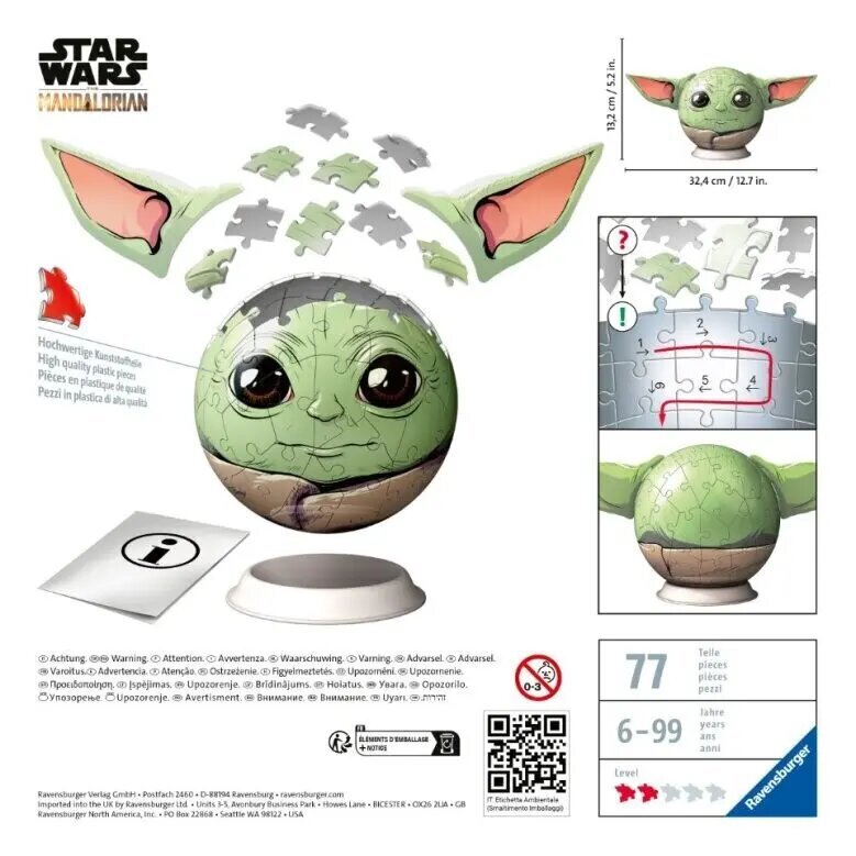 Ravensburger 3D puzles bumbiņa 72 gab. Star Wars Mandalorian Grogu cena un informācija | Puzles, 3D puzles | 220.lv