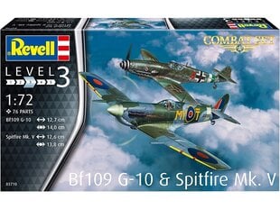 Сборная пластиковая модель. Revell - Combat Set Messerschmitt Bf109G-10 & Spitfire Mk.V, 1/72, 03710 цена и информация | Конструкторы и кубики | 220.lv