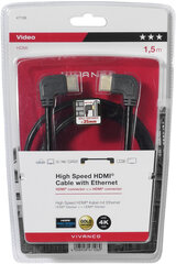 Кабель Vivanco HDMI-HDMI 1,5м угол (47106) цена и информация | Кабели и провода | 220.lv