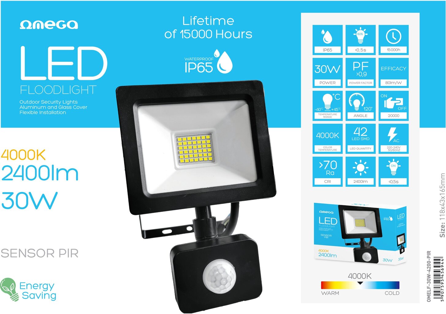 Omega LED prožektors 30 W 4200 K 45694 цена и информация | Lukturi | 220.lv