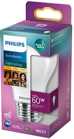 Philips LED Classic spuldze, Scene Switch 60W A60 E27 цена и информация | Spuldzes | 220.lv