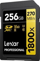 Lexar atmiņas karte SDXC 256GB Professional 1800x UHS-II U3 V60 cena un informācija | Atmiņas kartes fotokamerām | 220.lv