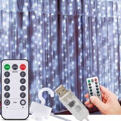 LED aizkars USB 5V 6500K 3x3m 300LED ar kontrolieri un tālvadības pulti cena un informācija | Ziemassvētku lampiņas, LED virtenes | 220.lv